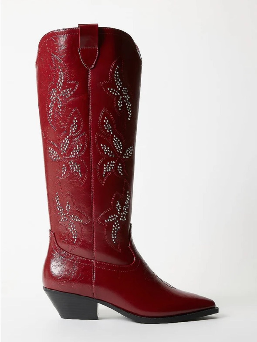 JustFab Burgundy Heeled Boots with Embellishments - Picture 4 of 11